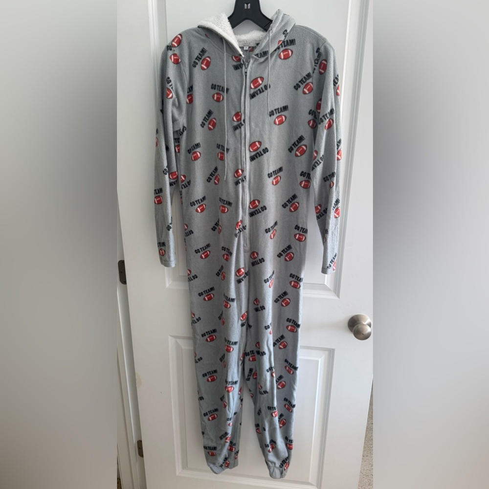 Gray Football Print Onesie Pajamas